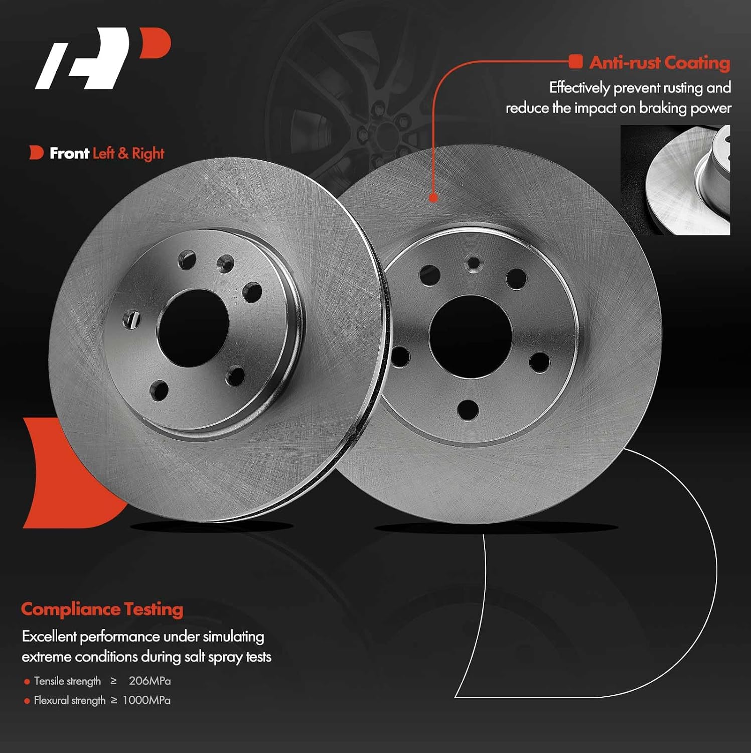 A-Premium 12.44 inch (316.00mm) Front Vented Disc Brake Rotors Compatible with Cadillac Models - CTS 2008-2014, 2-PC Set