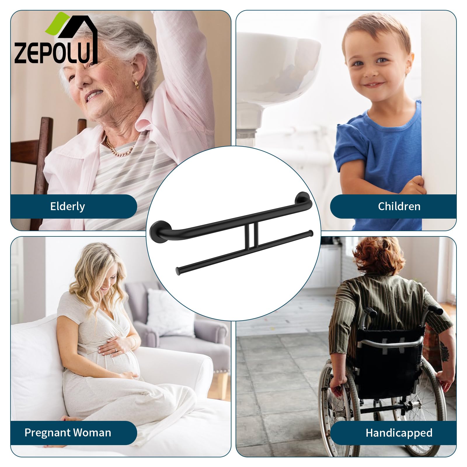 Black Toilet Paper Holder With Assist Bar Toilet Grab Bar - View #13