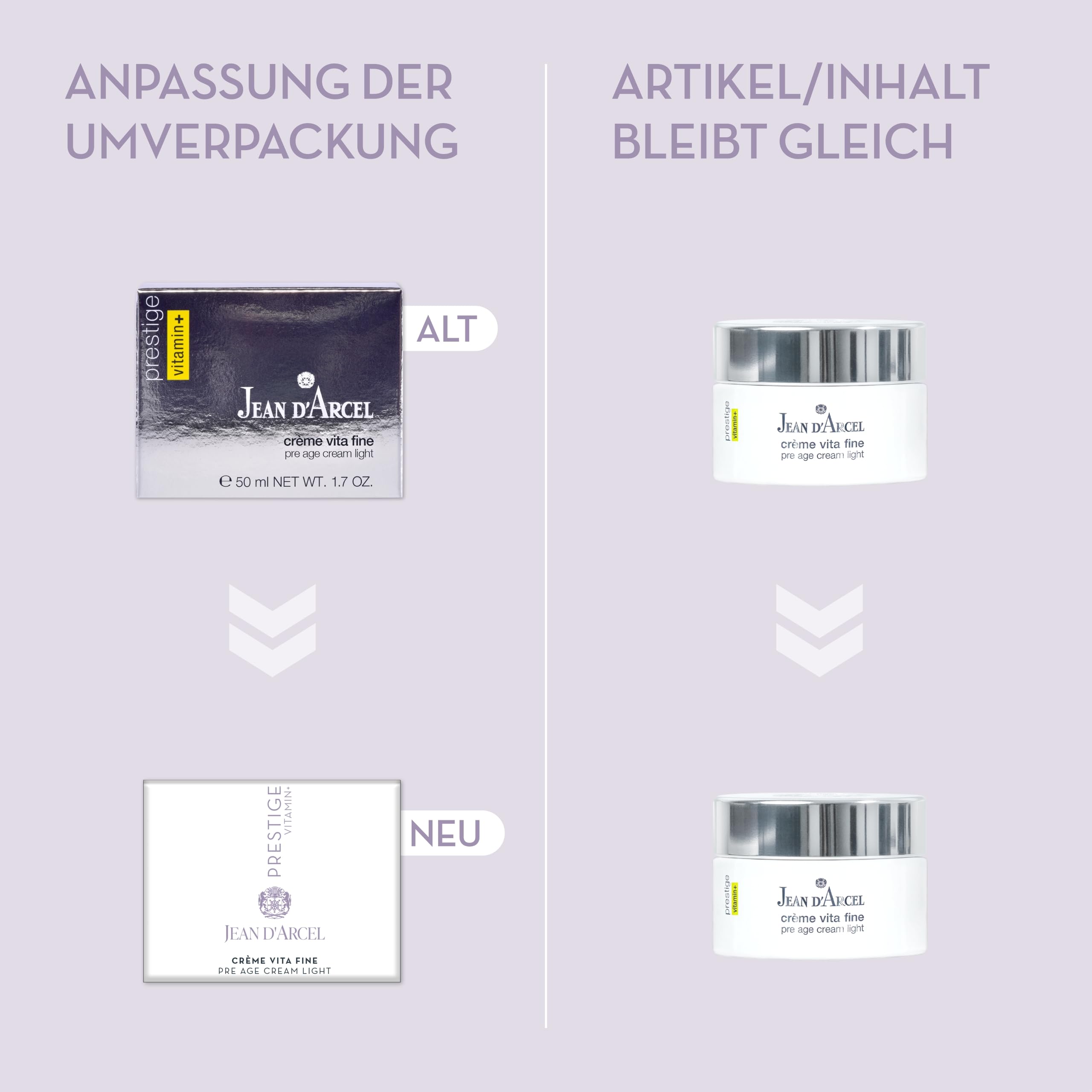 JEAN D'ARCEL PRESTIGE crème vita fine - 24h Gesichtscreme gegen feine Falten – Mit Vitamin C, A & E - 50 ml