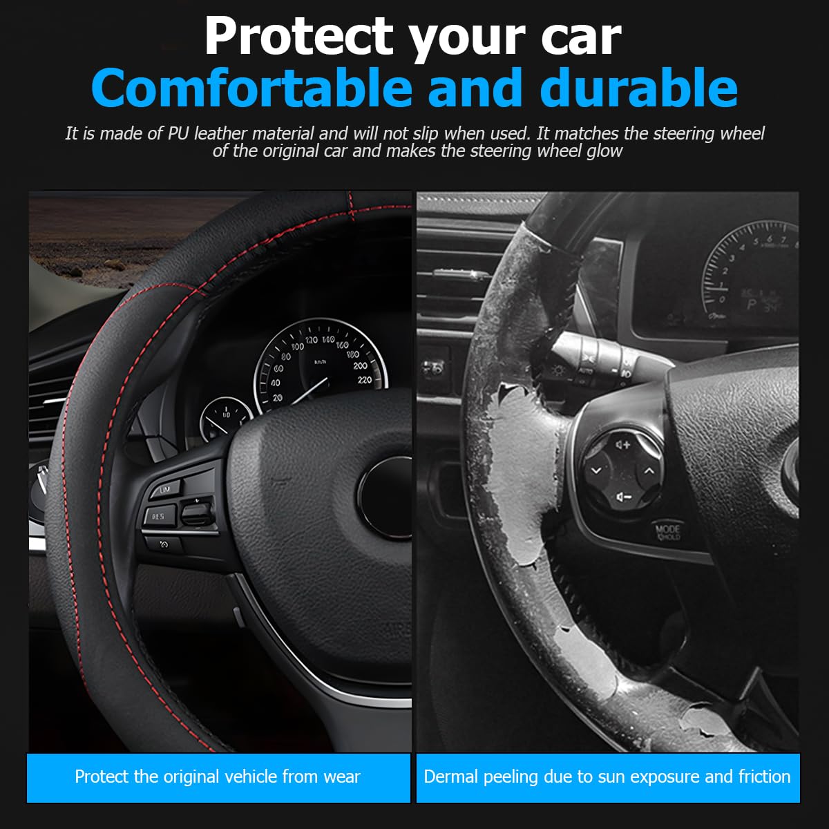 Coprivolante Auto In Pelle PU - Universale Per Diametri 36-38cm, Antiscivolo E Traspirante, Nero - Foto 9