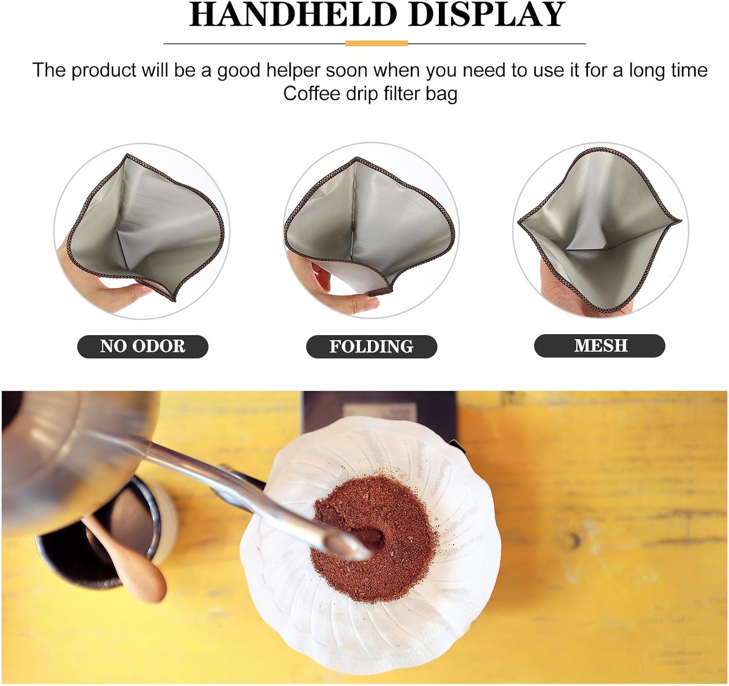 WOONEKY Reusable Stainless Steel Coffee Filter Cone Eco-Friendly Washable Coffee Dripper for 4-6 Cups for Pour-Over Brewing