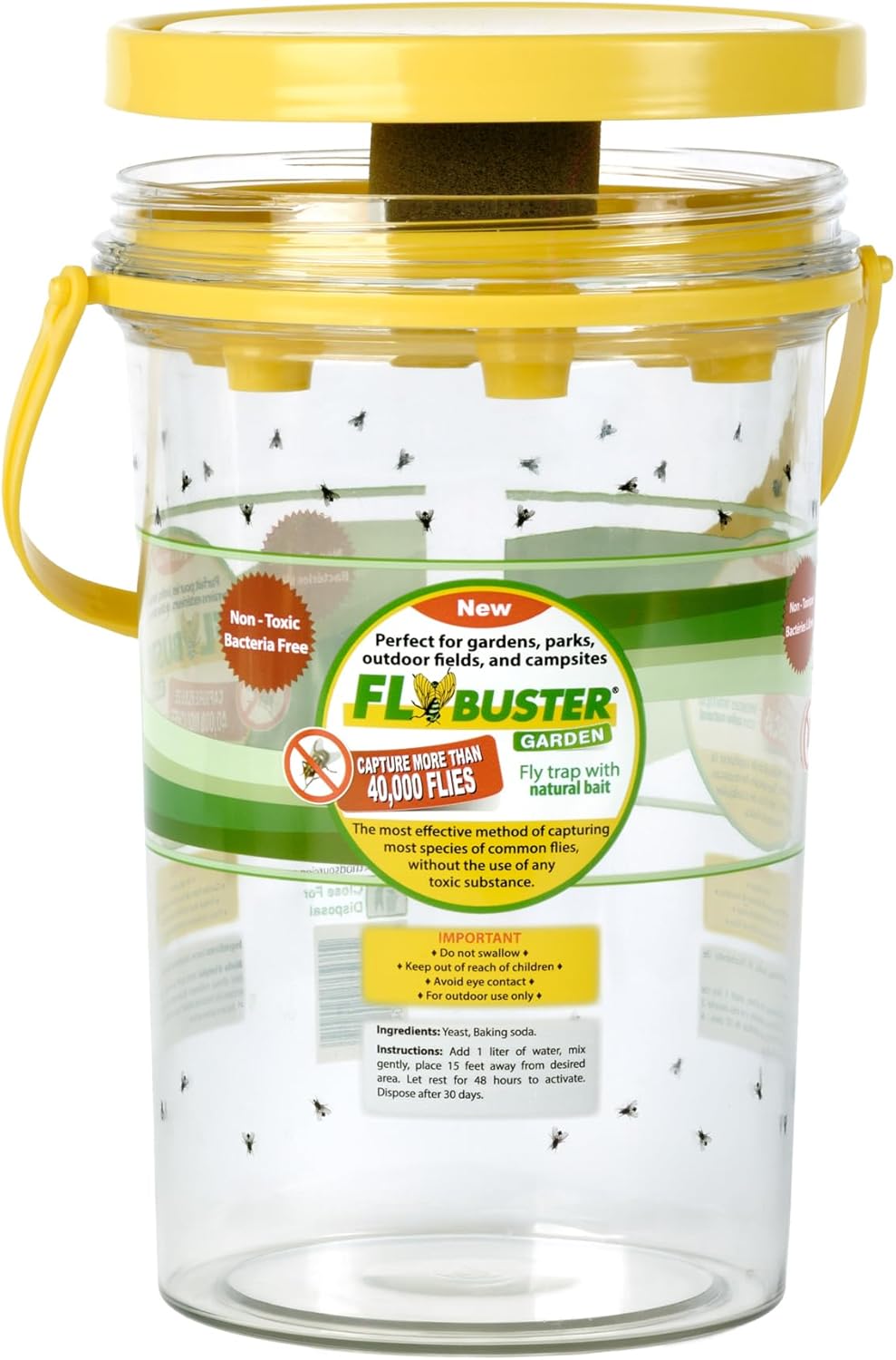 Fly Trap | Outdoor Device for Catching Flies | 2-Liter Garden Size | Comes with One Flytrap and 1 Bait Packet | 40,000 Fly Capacity | Non-Toxic | Child & Pet Safe