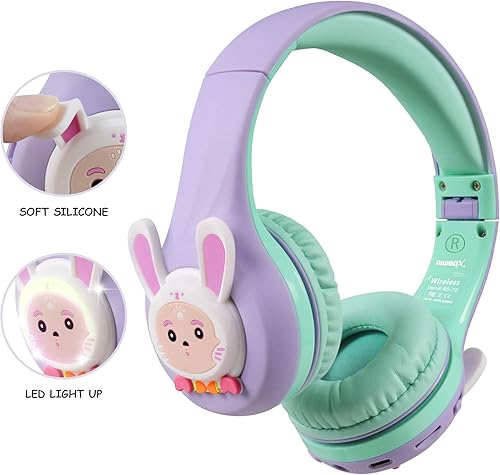 Miniatura 3 de Riwbox Kids Headphones, CB-7S Cat Kids Toddler Headphones with LED Light, 758595dB Volume Limited, Kids Bluetooth Headphones with Mic for