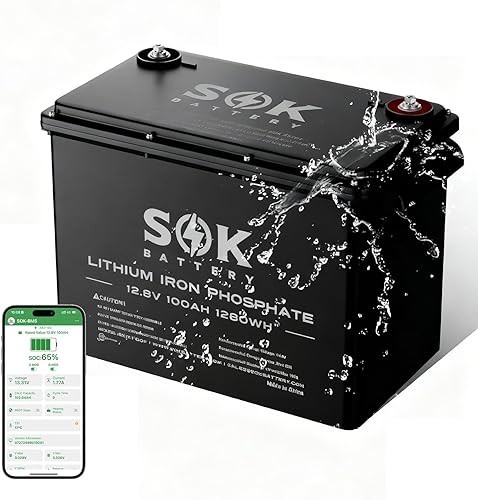Miniatura 24 de SOK Battery Batería LiFePO4 de 314 Ah 12 V máx. Batería de ciclo profundo 15000, grado marino IP67 con calentador integrado, corte de baja