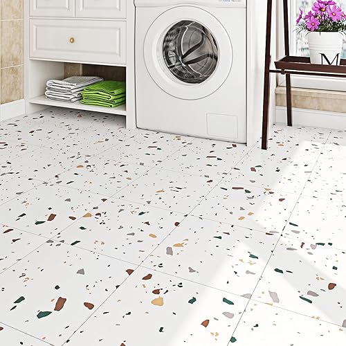 Miniatura 2 de Livelynine Terrazzo Peel and Stick Floor Tile Waterproof Vinyl Flooring Bathroom Kids Room Bedroom Floor Stickers Peel and Stick On Laminate