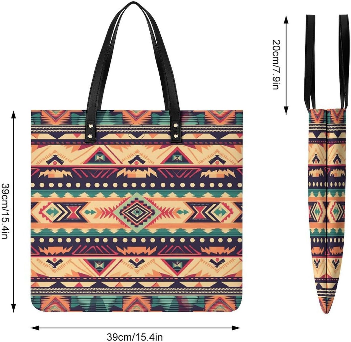 Southwestern Style Pattern Tote Bag with Magnetic Buckle Reusable Grocery Bags Lightweight Cross Body Handbag for Daily Essentials