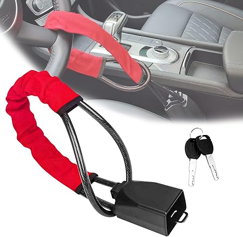 Cerradura antirrobo para volante y cinturón de seguridad, negro, cerradura de llave, 27.5 pulgadas de longitud, compatibilidad universal