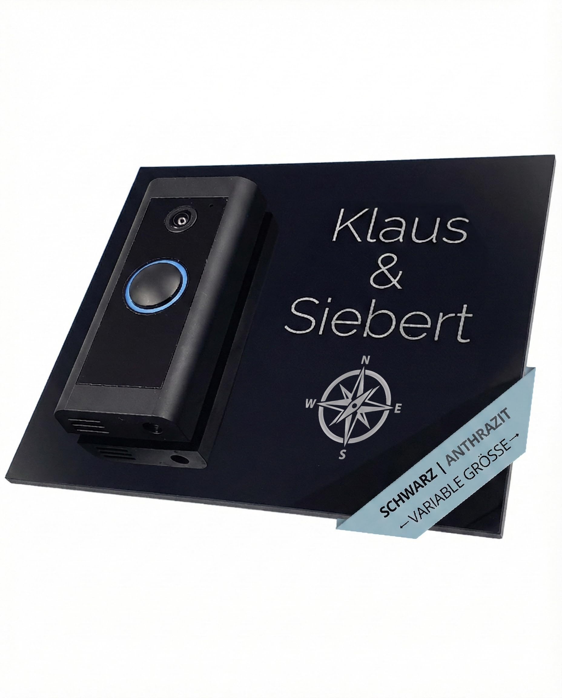 LazerlichtCraft Klingelschild für Ring Video Doorbell Wired/Kabel personalisiert – Acrylglas Blende mit Wunschgravur – Schwarz glänzend oder Anthrazit matt – Türklingel Zubehör