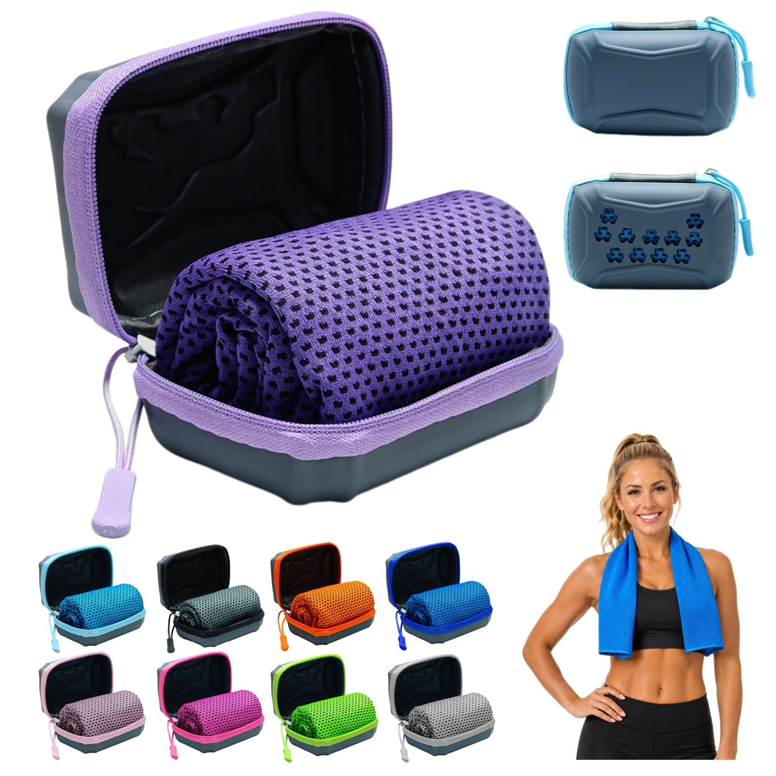 DzaiCrkwd Cooling Towel with Storage Box – 30 x 80 cm, Quick-Drying Cooling Towel, Neck Cooling Towel for Sports, Outdoors, Fitness & Hot Summer Days，Purple：10