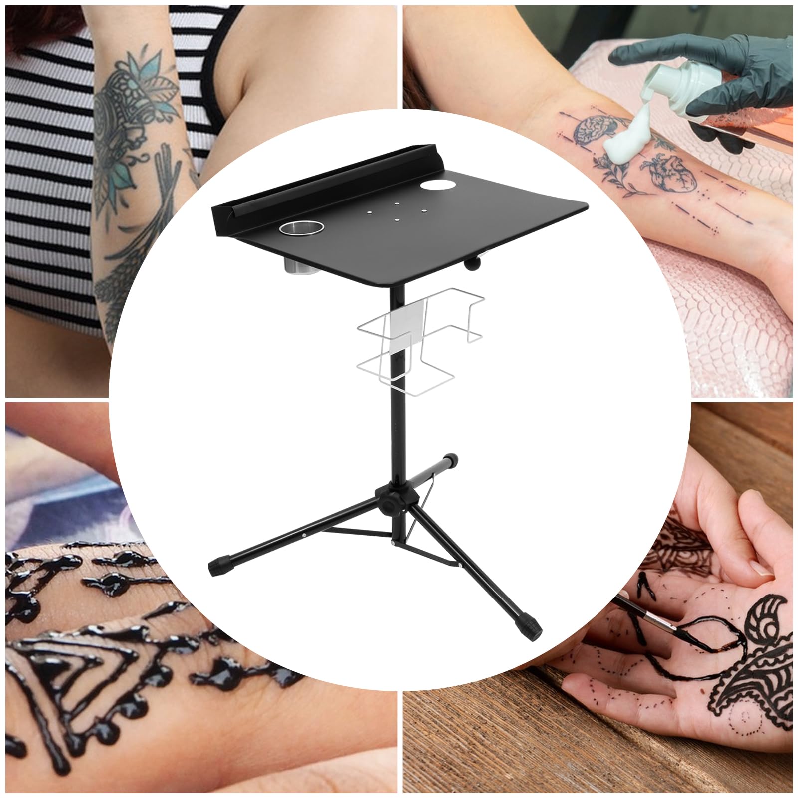 Banco de trabajo portátil para tatuajes, 61 – 107 cm, ajustable, profesional, con base de trípode y caja de almacenamiento, mesa para salones de belleza, tatuajes, manicura