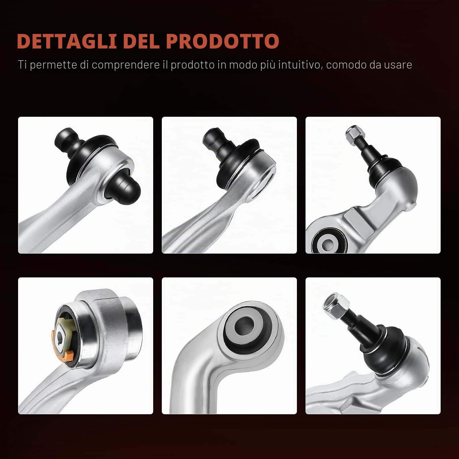 Frankberg 8x Braccio di controllo + 2x barra di accoppiamento + 2x Asta di accoppiamento Compatibile con A4 8E2 A4 Avant 8E5 A4 Avant 8ED A4 Cabriolet 8H7 A4 8EC Replace# 8E0498998S1