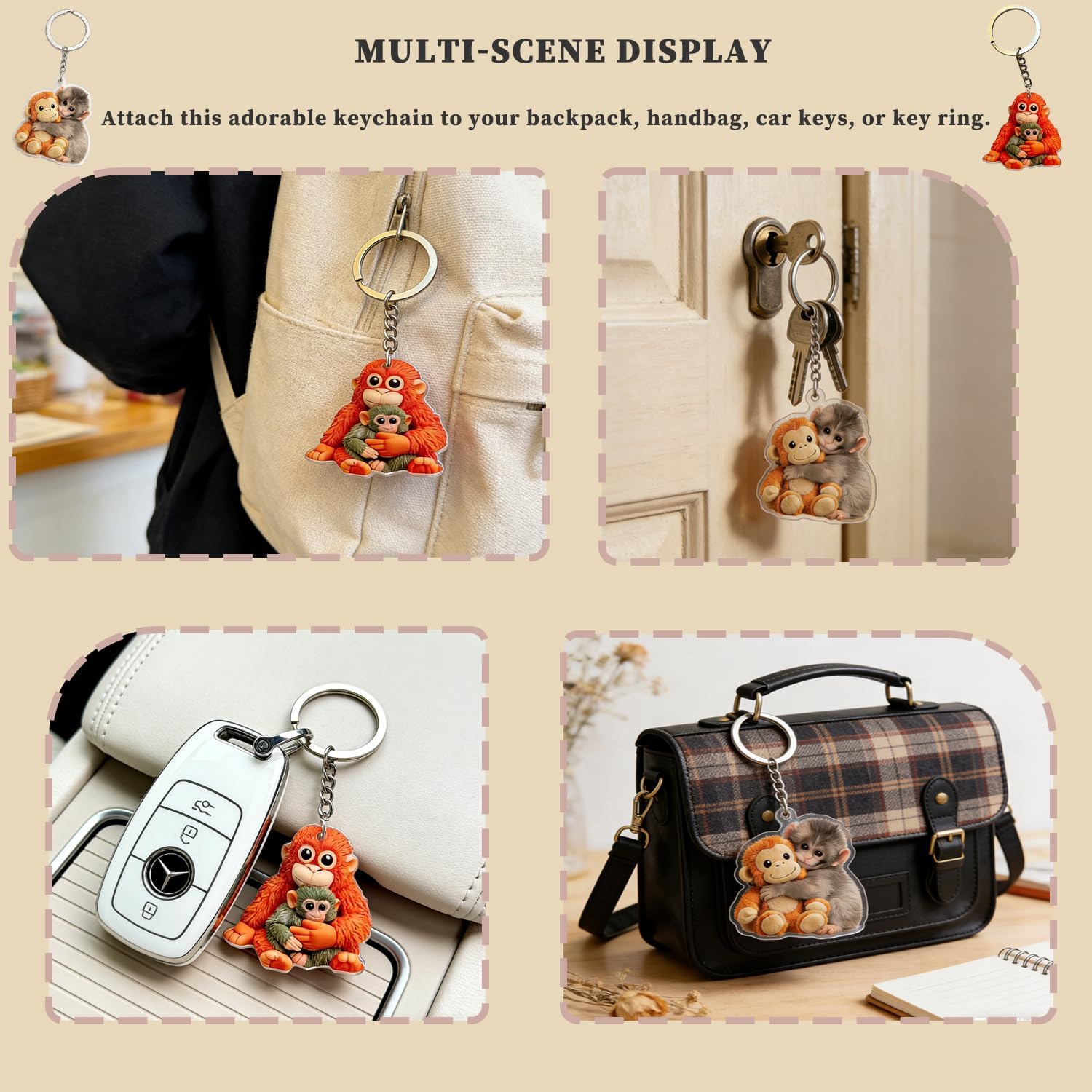 2 Pack Protect Punch Monkey Keychain, 2D Cute Punch Monkey Holding Plush Toy Keychain,Decoration for Backpack Purse Keys,Funny Gifts For Family Friends Loved Ones & Animal Lovers