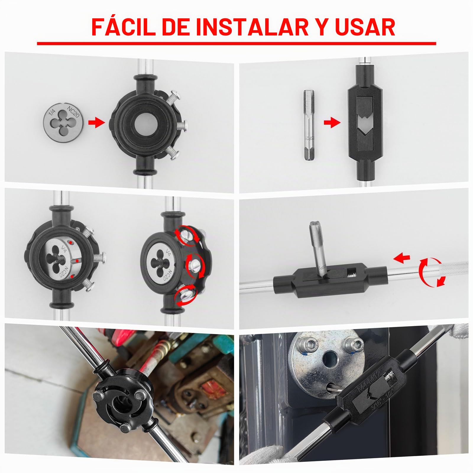 Gunpla Juego de 48 Piezas de Terrajas y Machos de Roscar Métrico M3-M12, Acero de Aleación de Tungsteno, Herramientas para Hacer Roscas