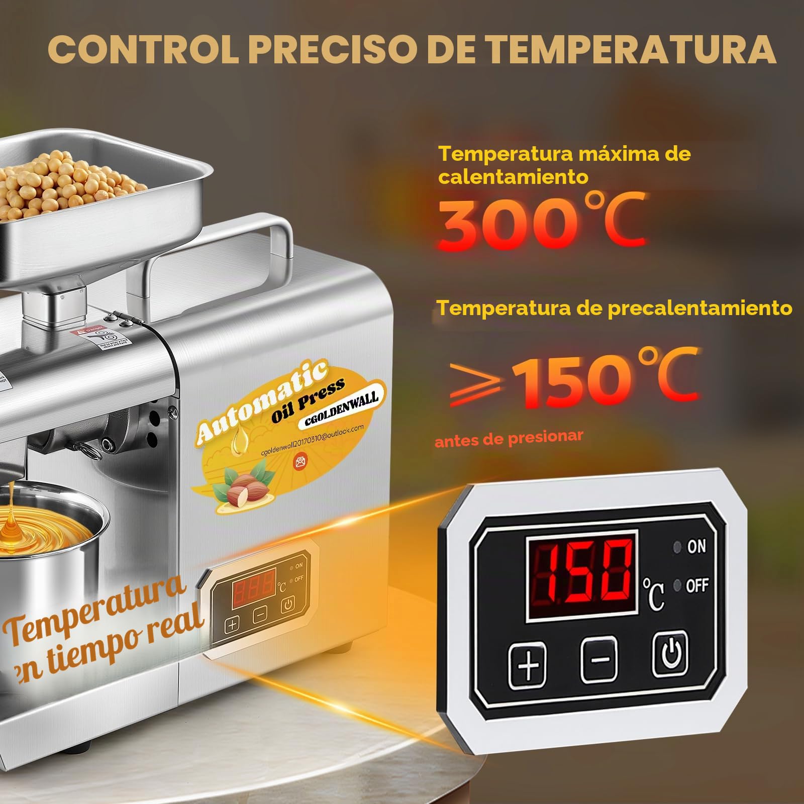 CGOLDENWALL 3000W Máquina de Prensa de Aceite Comercial Extractor de Aceite Expeller con Controlador de Temperatura Inteligente/Motor Industrial/Todo de Acero Inoxidable (1000W)