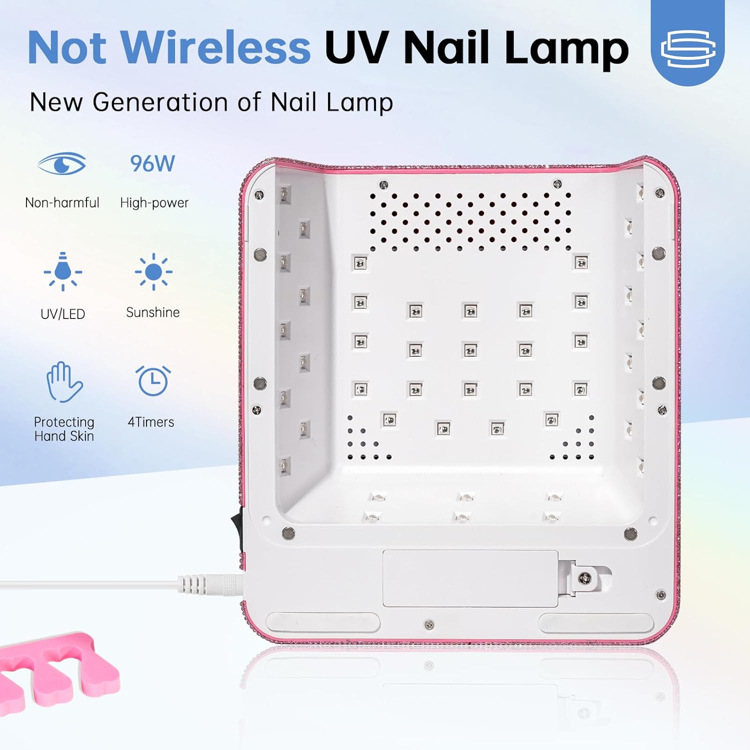 UV Nail Lamp for Gel Polish, Plug-in 96W UV Light for Nails with 4 Timer Setting, Touch Control & Auto Sensor, Fast Curing Manicure Nail Dryer Salon & Home (Pink Diamond)