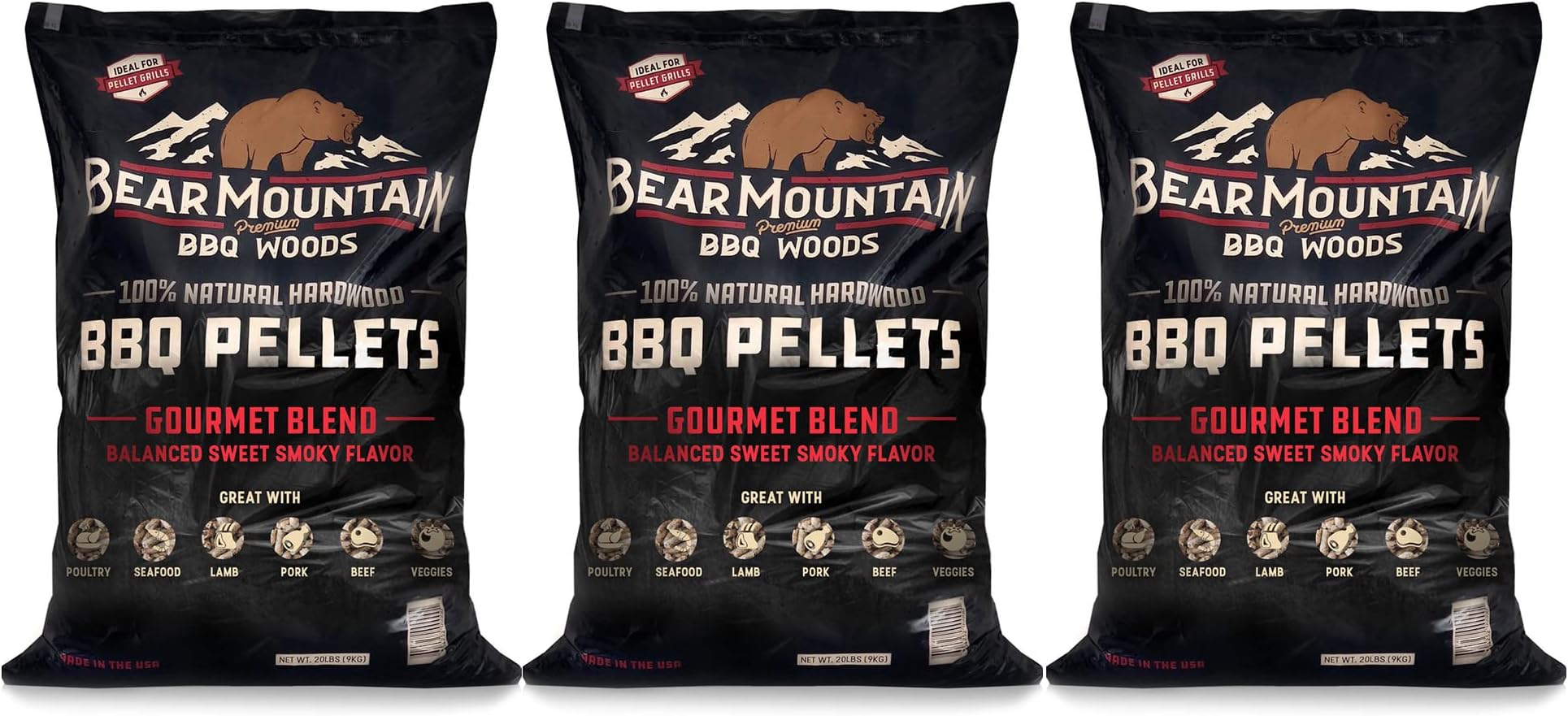 Bear Mountain FK99 Premium All Natural Low Moisture Hardwood Smoky Gourmet Blend BBQ Smoker Pellets for Outdoor Grilling, 20 Pound Bag (3 Pack)