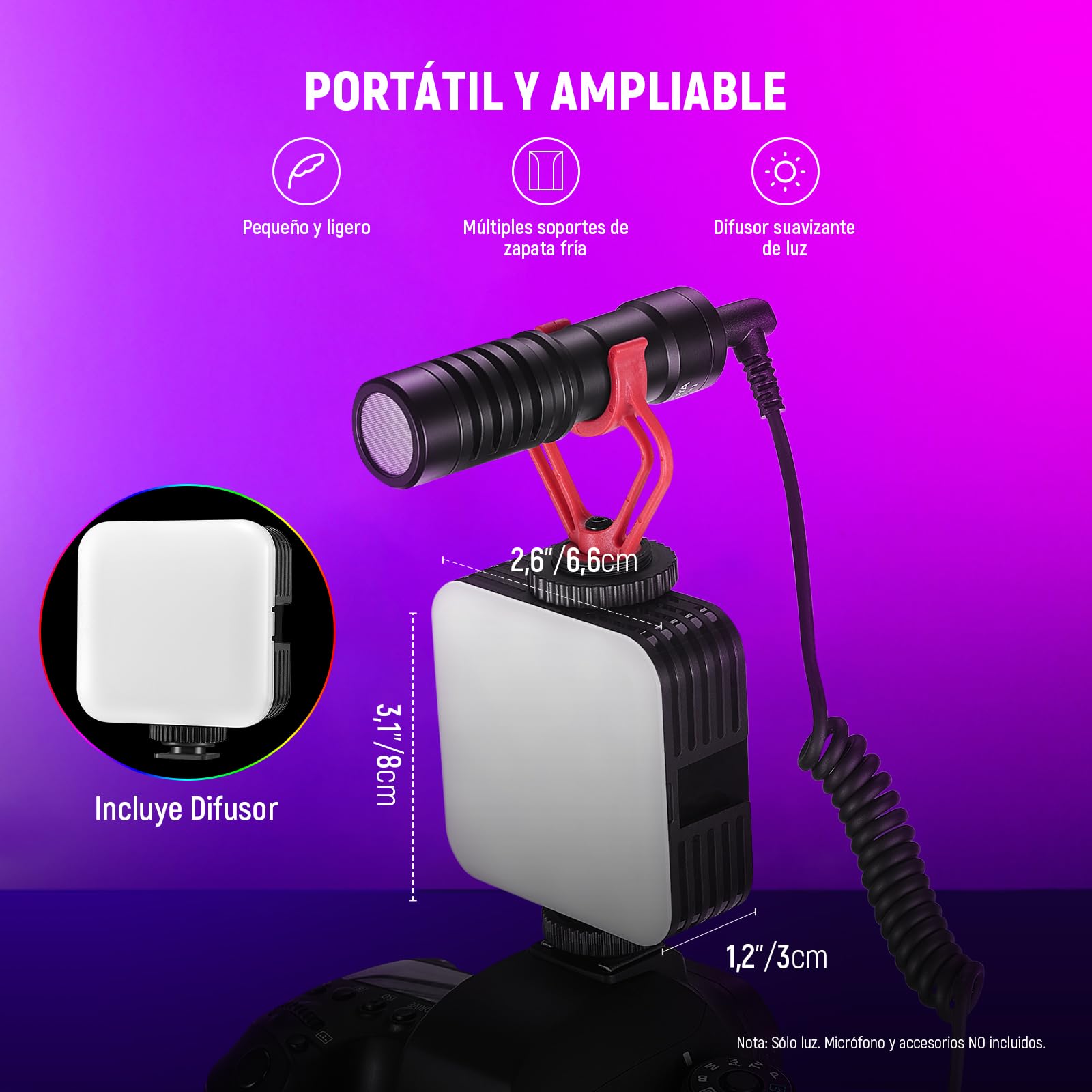 NEEWER Luz de Vídeo RGB Magnética, Luz de Cámara LED RGB61 a Todo Color de 360° con 3 Monturas de Zapata Fría/CRI 97+/20 Modos de Escena/2500K-8500K/2000mAh Luz Portátil Recargable para Selfie