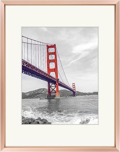 Vista 233 de Frametory - Colección de marcos de metal para fotos, marco de aluminio para fotos con alfombrilla de color marfil y cristal real Dorado