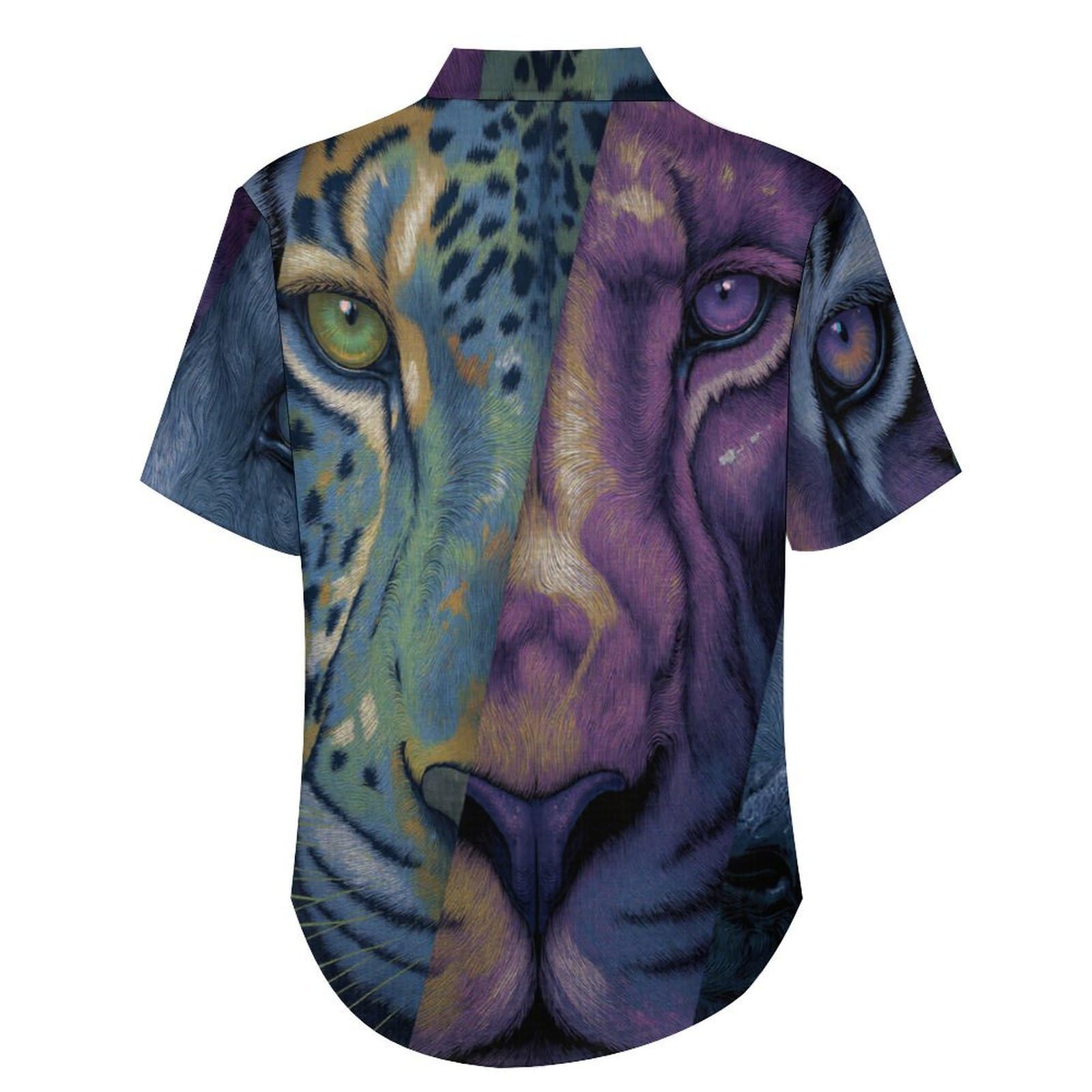 Camicia da Uomo Button Down con Stampa Tigre Ghepardo, Arte degli Animali Camicia Hawaiana Casual a Maniche Corte Camicie da Spiaggia Camicie da Vacanza