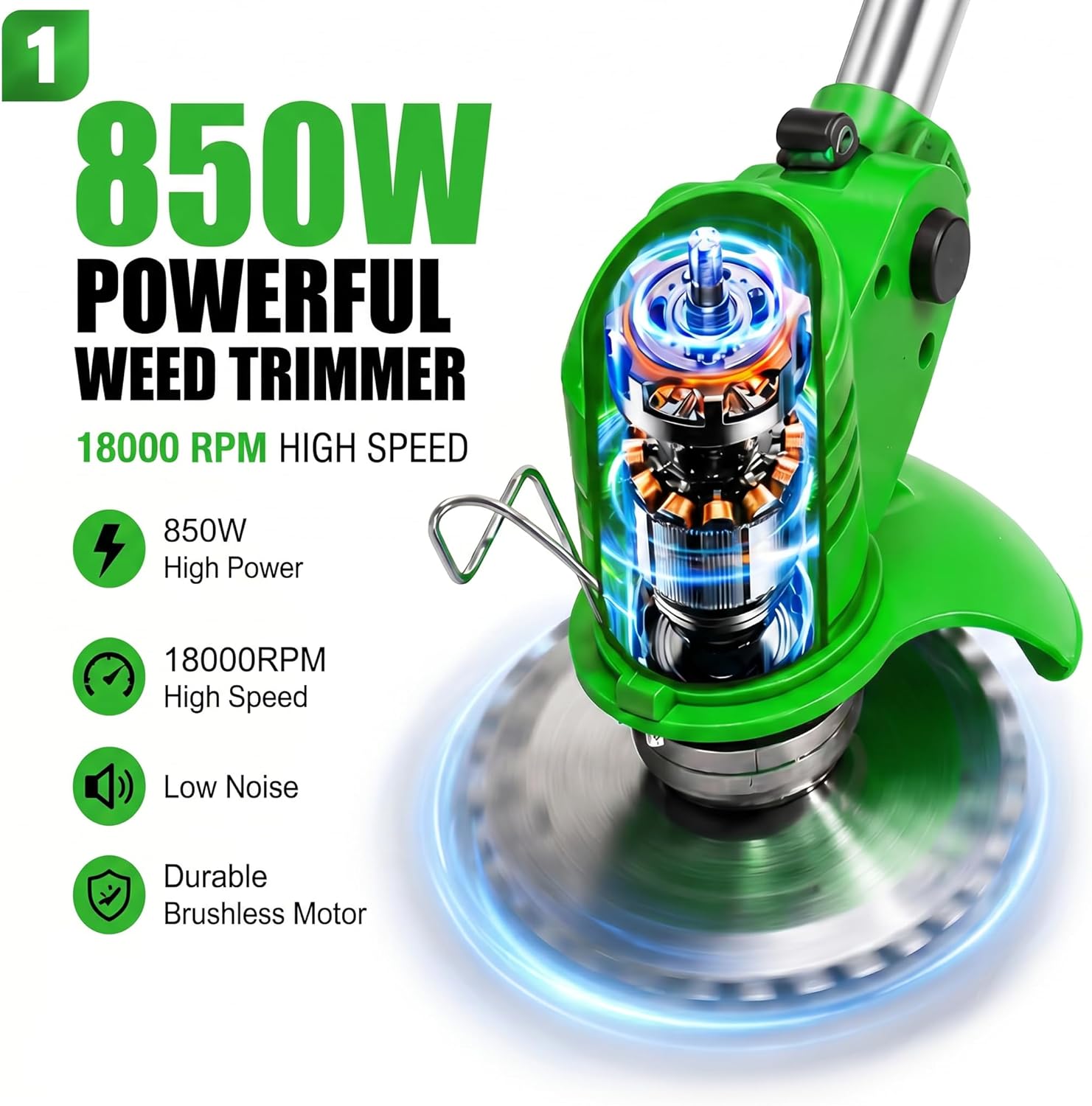 Cordless Weed Wacker with 2 Batteries, Lightweight 21V Weed Trimmer with Wheels, Electric Grass Trimmer Edger, Adjustable Shaft Lawn Tool for Small Yard Tight Spaces