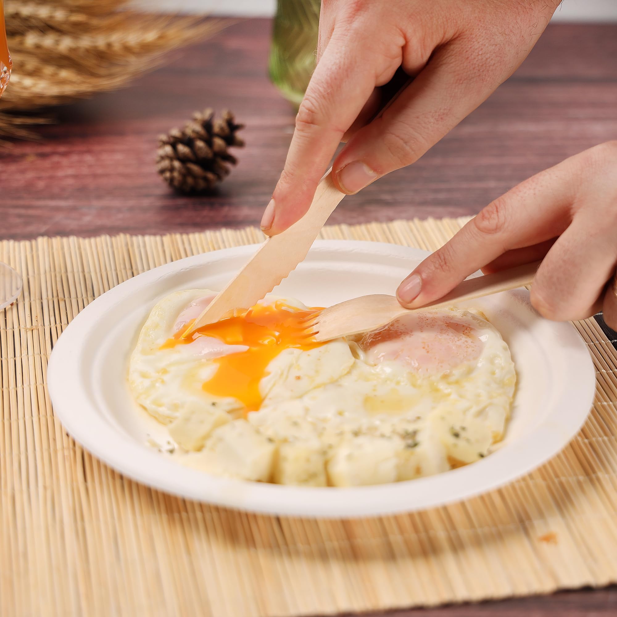 Compostable Cutlery Set - 300 Piece Wooden Utensils -6