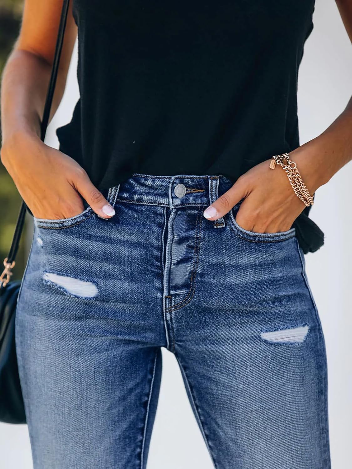 KUNMI Women's Ripped Skinny Jeans Distressed Stretchy Denim Pants - Image 5