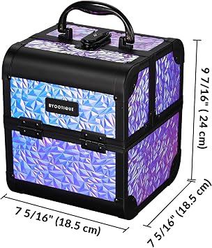 BYOOTIQUE Mini Makeup Train Case with Mirror 2 Tier Trays Box Makeup Artist