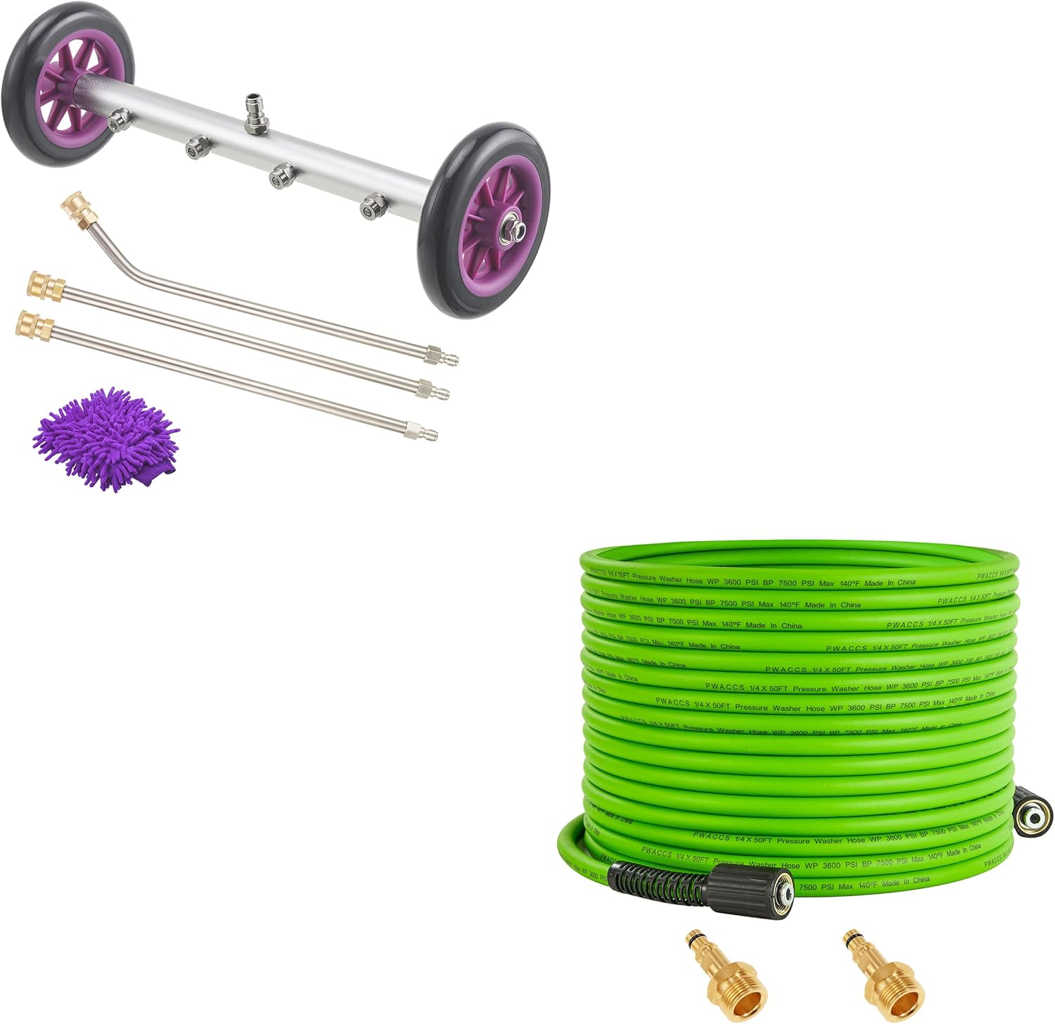 PWACCS Pressure Washer Undercarriage Cleaner – 16 Inch Power Washer Under Carriage Spray, Pressure Washer Hose 50 FT x 1/4", Compatible with Karcher K2, K3, K4, K5, K6, K7