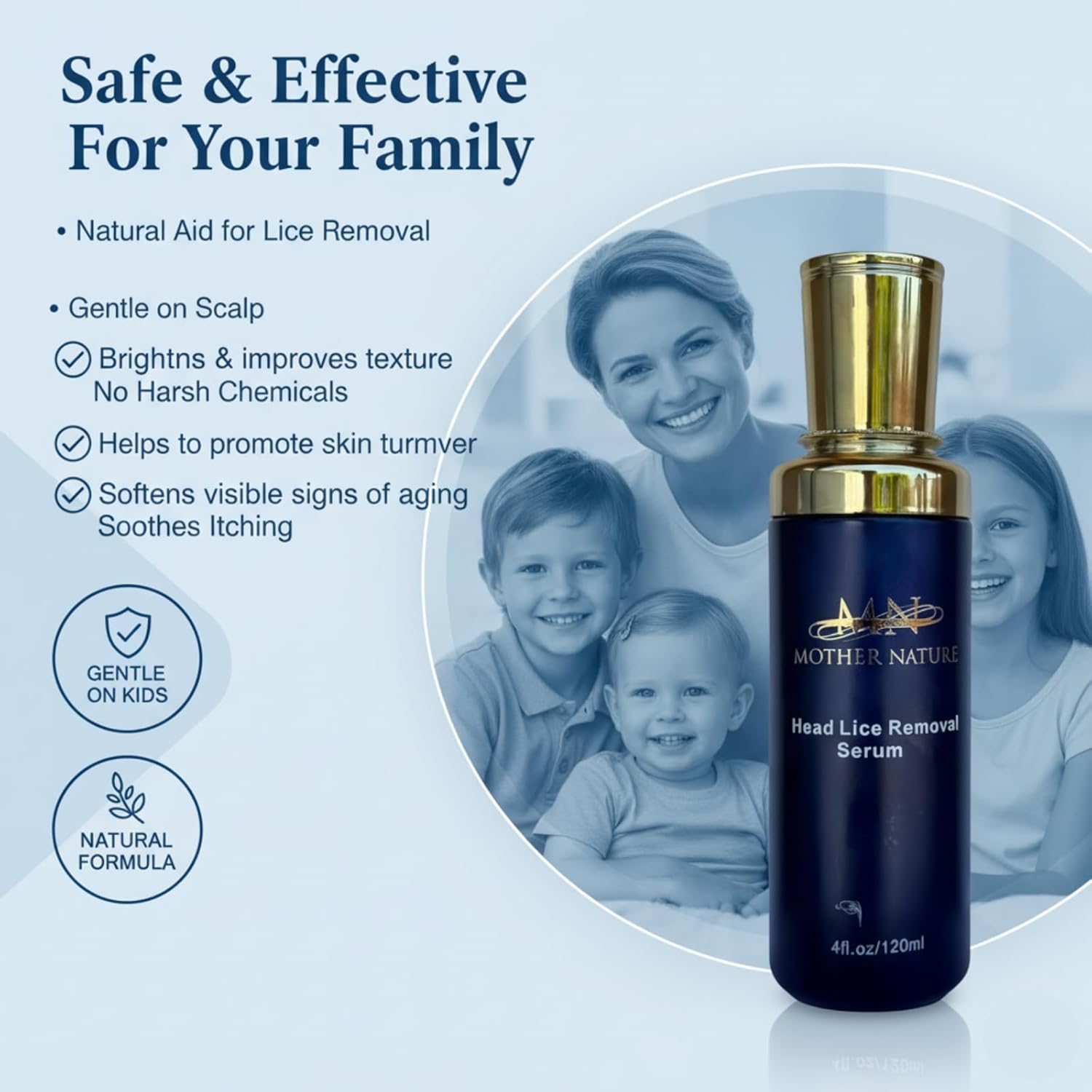 Mother Nature Lice & Nit Treatment Serum | Head Lice Removal Oil Prep Kit for Kids & Family | Soothing Scalp Formula with Organic Coconut, Rosemary & Lavender Oils | Gentle & Effective 120ml