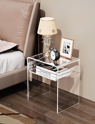 Miniatura 94 de Mesa auxiliar de acrílico transparente de 2 niveles para sala de estar, dormitorio, decoración del hogar (amarillo) Negro -,Azul,Claro,Transparente