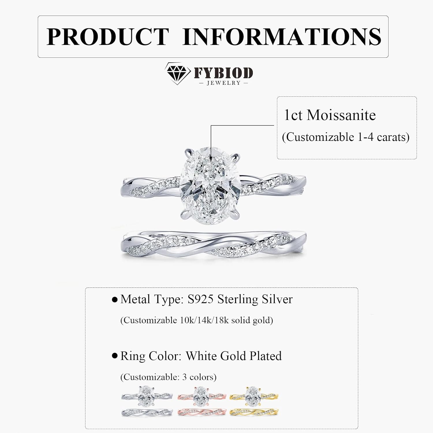 Cushion/Emerald/Oval/Princess/Pear/Round Cut Moissanite Engagement Rings Set for Women 1CT D Color Moissanite Infinity Twisted Wedding Ring Bridal Ring Set for Her Size 4-15(Custom 1-5 CT)