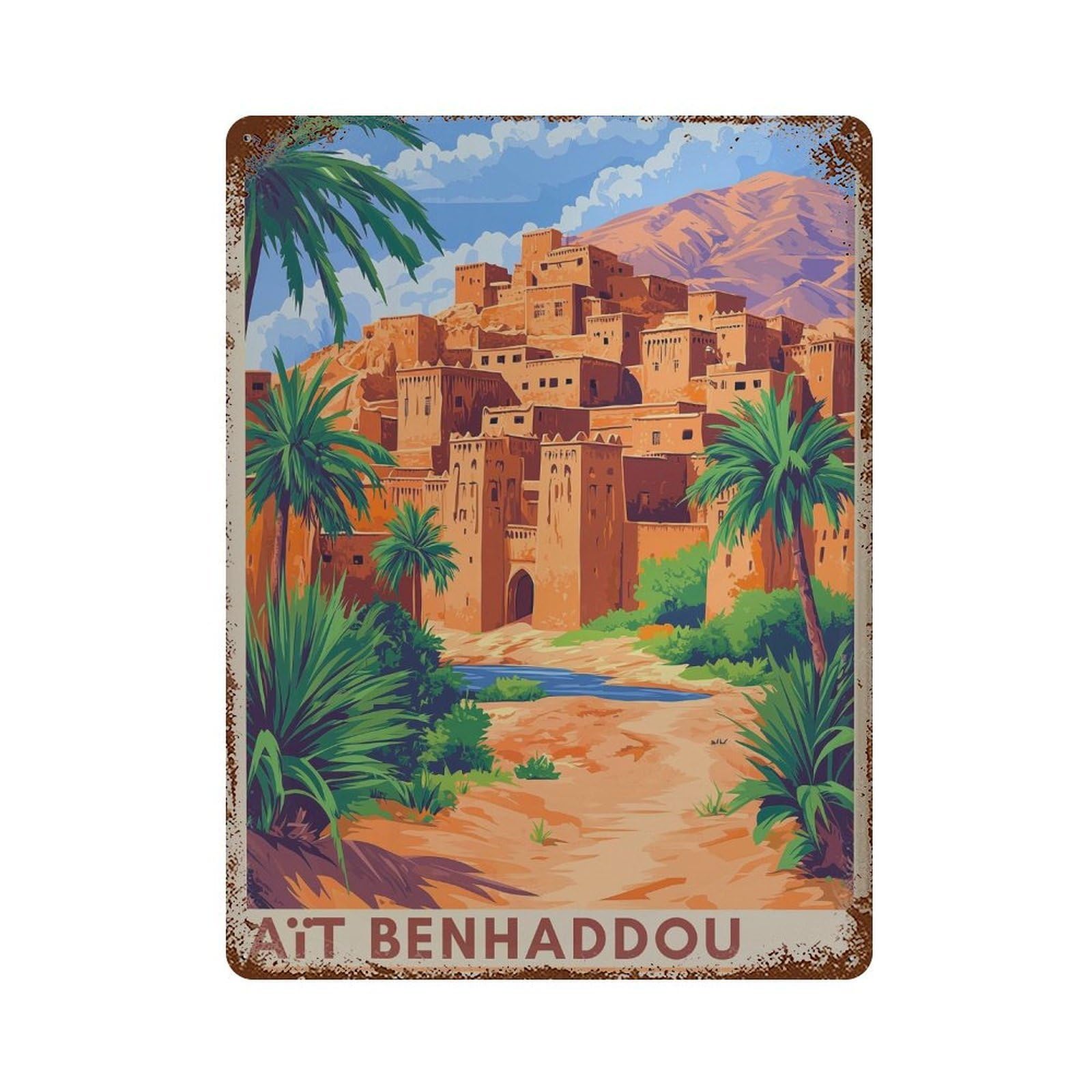 xiaoxiaoshen Ait Benhaddou Travel Morocco Atlas Mountains Wall Decor Art Metal Tin Poster Modern Home Decor Art Home Bar Shop Decorations Vintage Sign 40x30cm