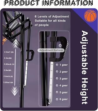 Portable Basketball Hoop with PC Backboard, Adjustable Height Basketball Hoop with Wheels, for Youth Teens Adults