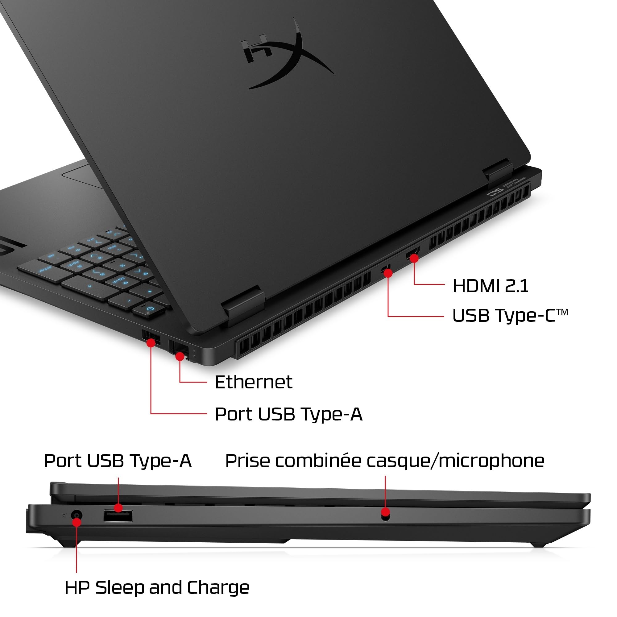 HP HyperX Omen 15-gb0702sf Ordinateur Portable Gaming 15.3" 2K IPS, PC Portable Gamer (Ryzen 7 260, RAM 16 Go, SSD 512 Go, RTX 5060 8GB VRAM, Windows 11), Laptop Noir, AZERTY