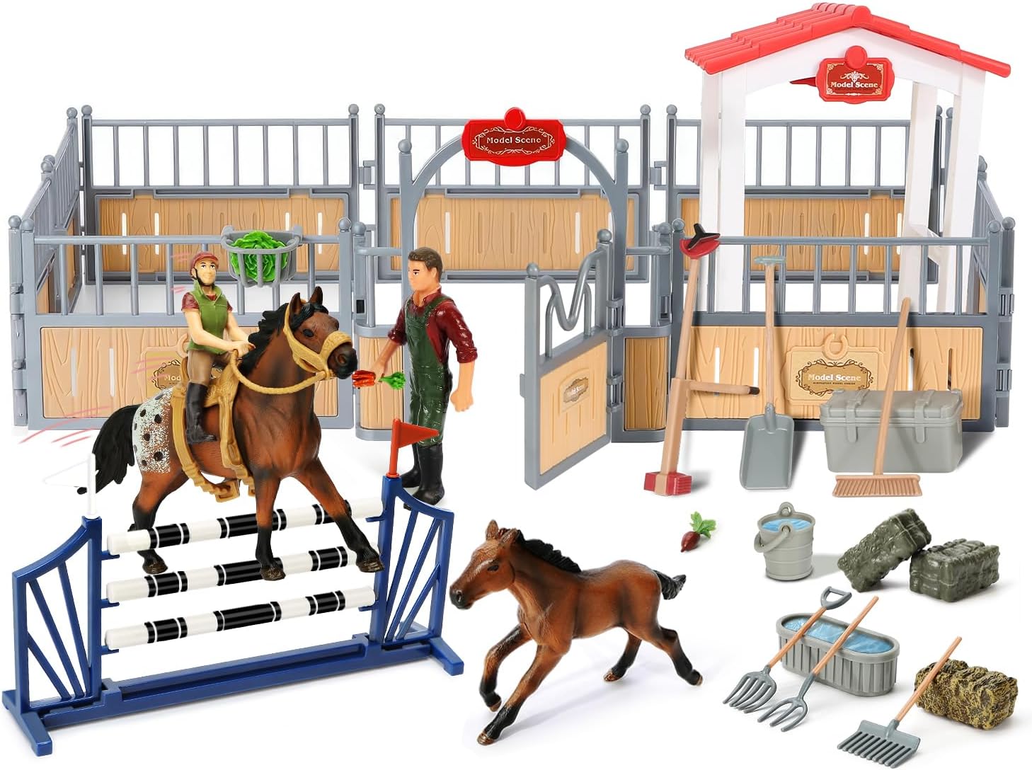 horse stable playset, horse toys set for girls and boys with rider, farm animal figurines barn toys, pretend play for kids 3-5 6 7 8-10 birthday gifts horse playset 1