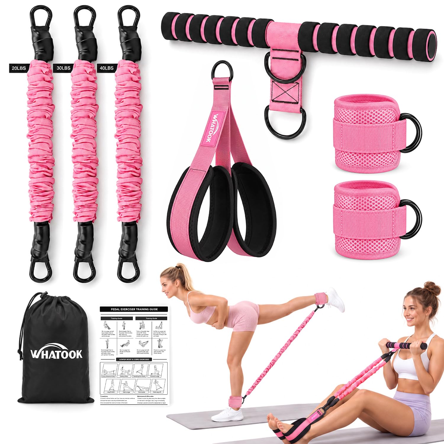 2026 Upgraded Pedal Resistance Band Set with 2 D-ring Handle & Ankle Straps