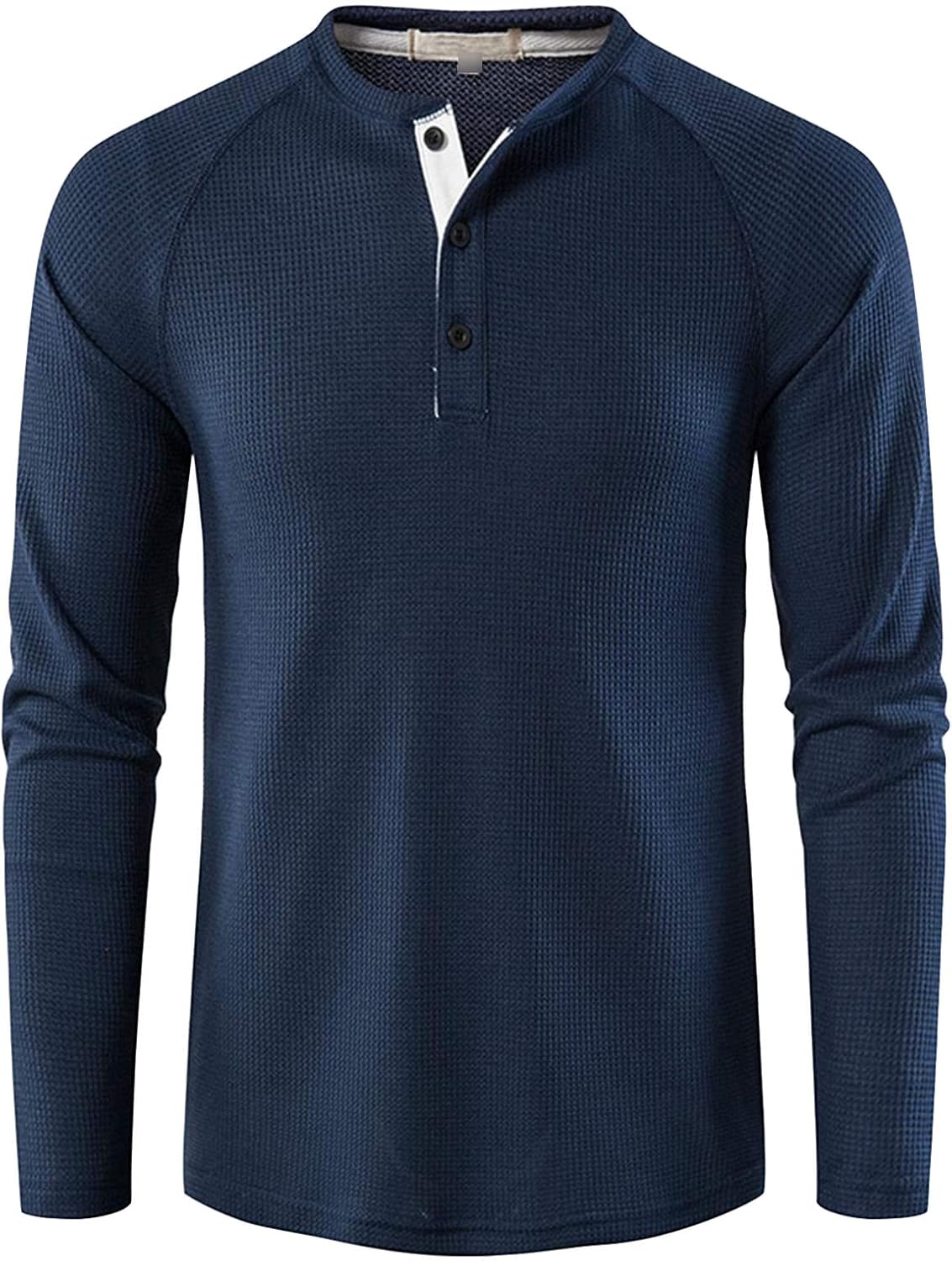 Men's Waffle Crewneck Henley Shirt Lightweight Long Sleeve Stretchy Shirt Classic Pullover Undershirt Sweater