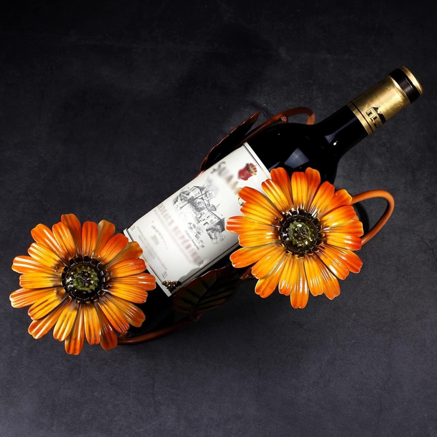 Wine Rack, Vintage Wrought Iron Wine Bottle Stand Display Rack, Creative Sunflower Wine Bottle Holder, Perfect for Home Tabletop Decor Ornament Desktop Christmas Decoration Gifts