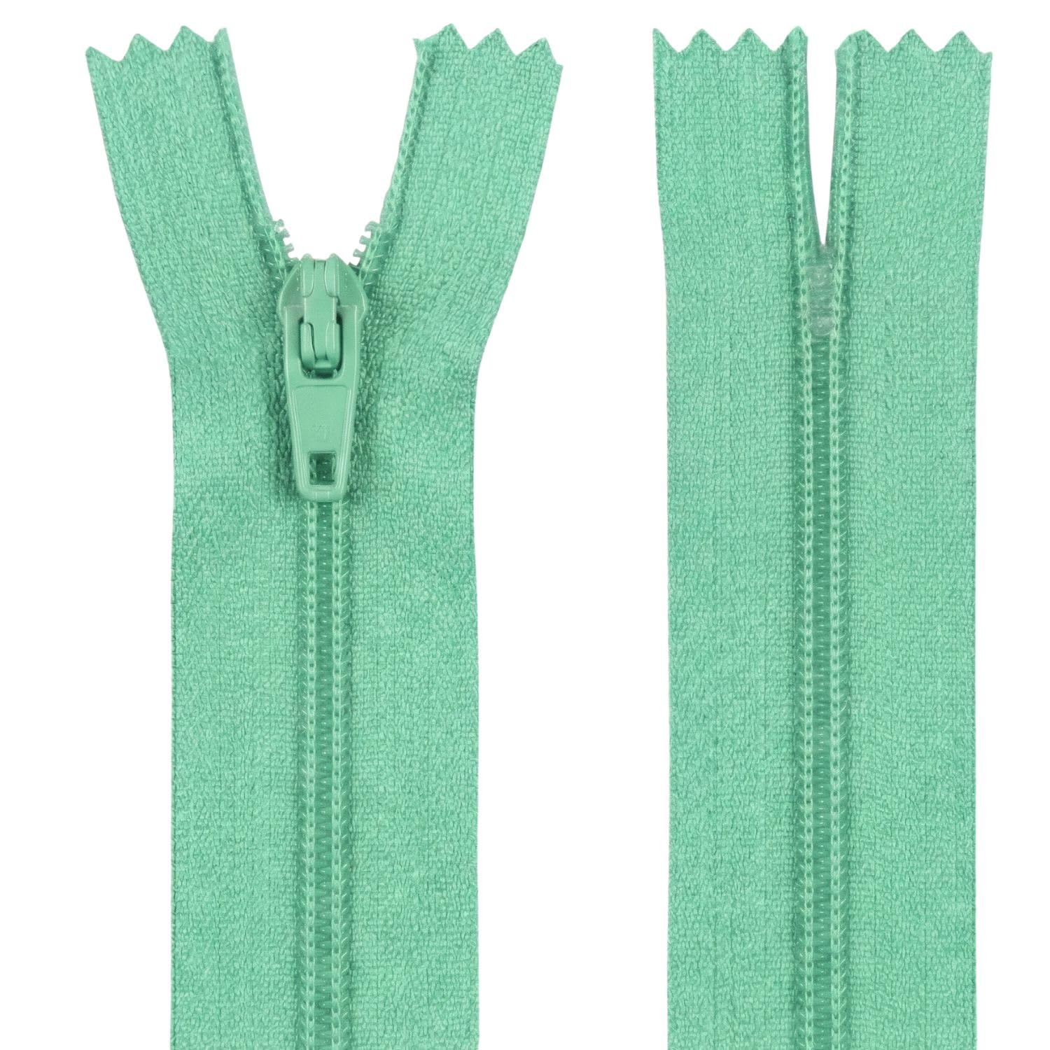 Mint Green 16 Inch 40.6 cm Nylon Dressmaking Zip, Closed End, Size No #3, Auto Lock Pull, Standard Sewing & Craft Zipper - Perfect for Clothes, Bags, Cushions, Pockets & More - Giddy Square — image 1