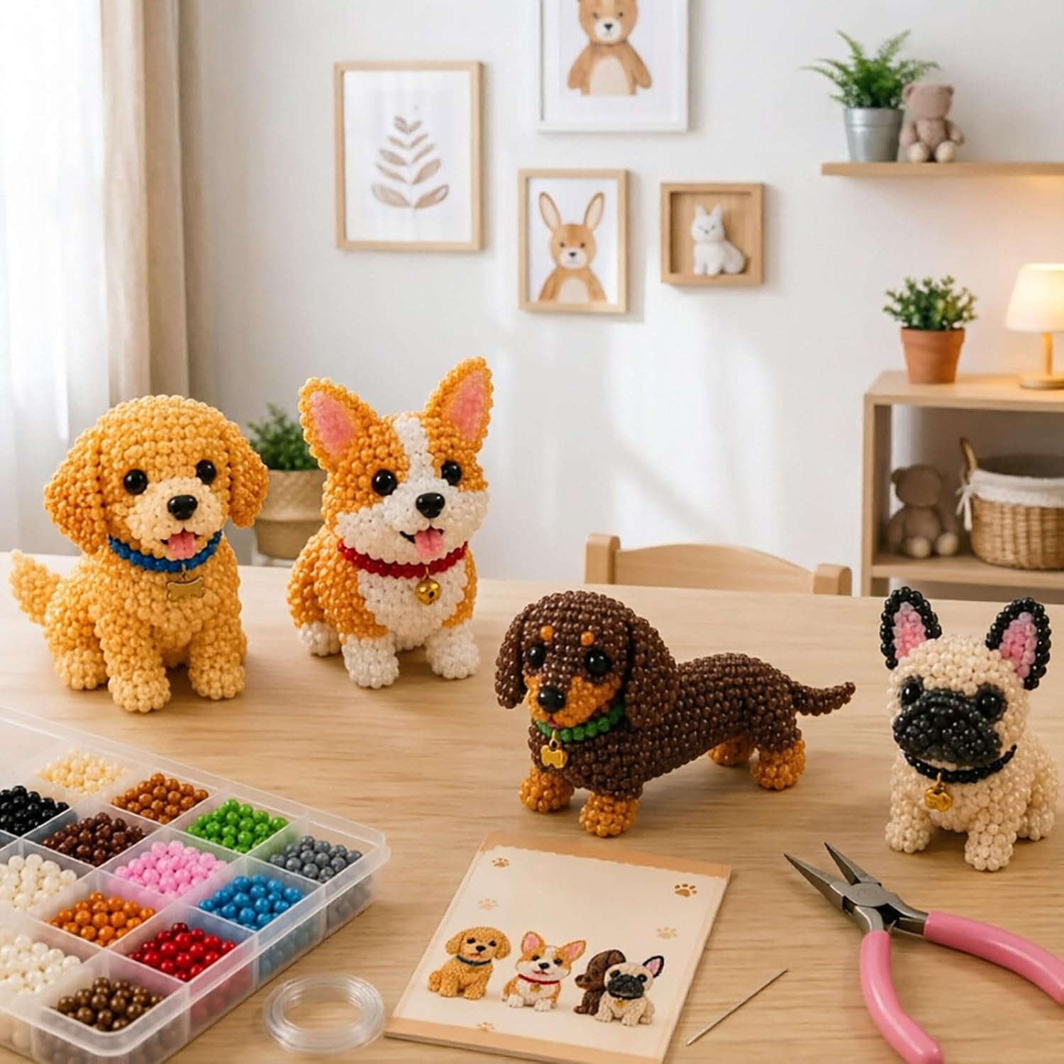 Tiny 3D Beaded Animal DIY Kit, Creative Beaded Mini World 3D DIY Kit Collection, Petite Beaded Gnomes Birds Highland Cow Halloween Craft Kit, DIY Creative Jewelry Art Craft Gifts (Dog)