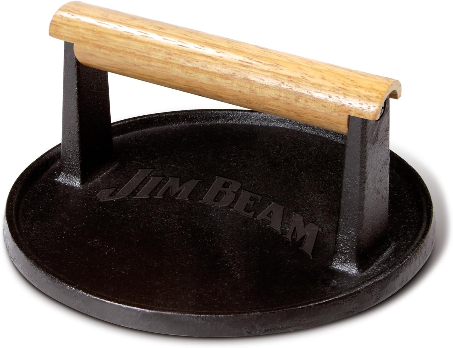 JB0158 Black Cast Iron Burger Press - 7'' Heavy Duty Burger Press with Solid Wood Handle