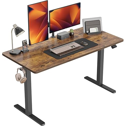 CubiCubi Electric Standing Desk, 55 x 24 Inches Height Adjustable Sit Stand Desk, Ergonomic Home Office Computer Workstation, Rusticbrown