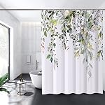 REZAYMRS Floral Shower Curtain with 12 Hooks, 72''x72'' Waterproof Polyester Fabric Shower Curtains for Bathroom, Weighted Hem Bathtubs Hotel Curtain, Machine Washable, Quick Dry (Green)