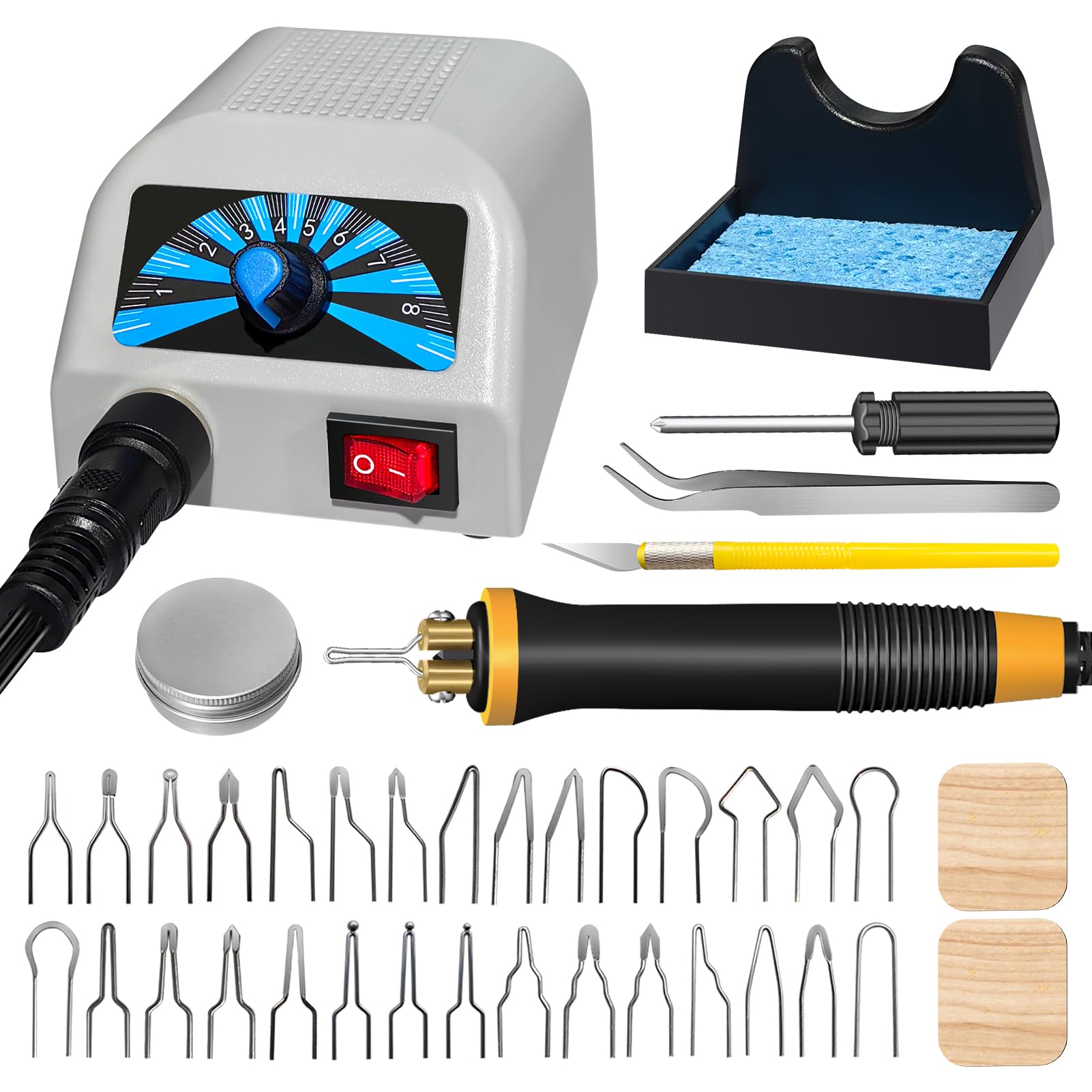 FIRElood LH20 Wood Burning Kit,Pyrography Wood Burning Tool Set with Pyrography Machine, 30 Wire Nibs, Detachable Wood Burning Pen, Adjustable Temperature 200-750℃(UK Plug)