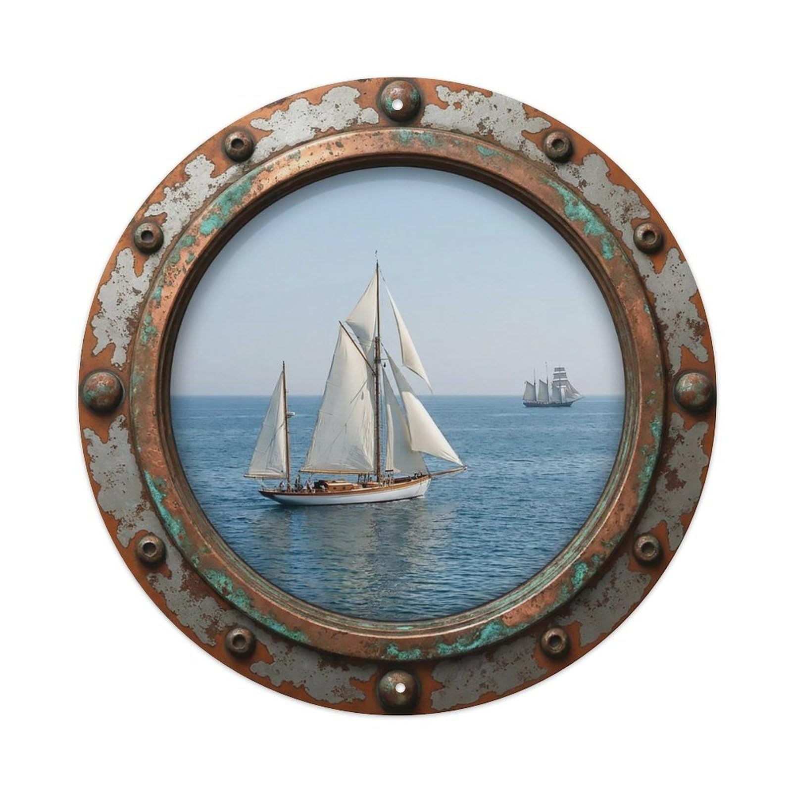 Vintage Porthole Yawl Sailing Nautical Window View Metal Tin Sign