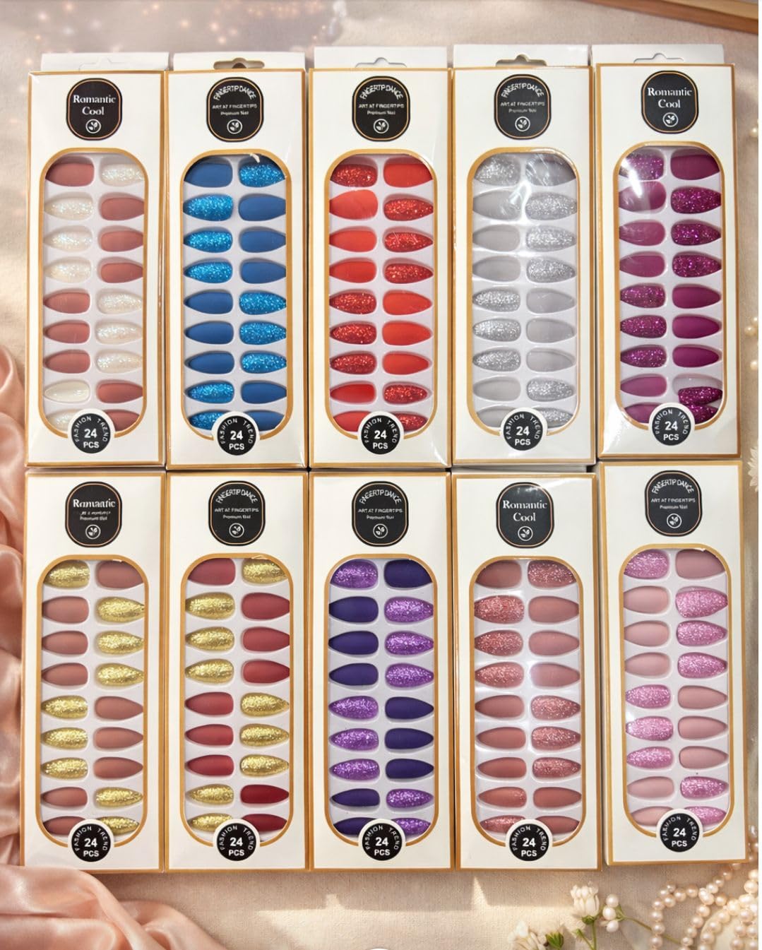 Press-On Artificial Nails Set, 48 Pieces, Random Colors with Glitter, Romantic Cool Collection-image-20