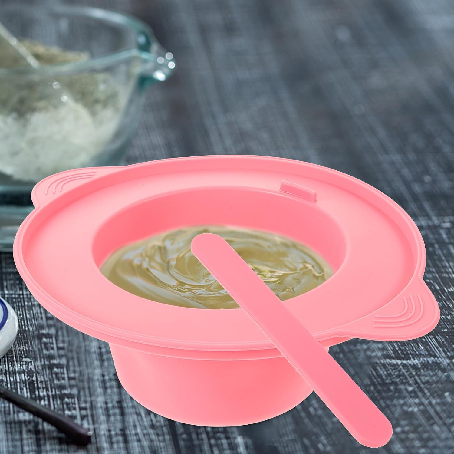 BETOOKY Silicone Wax Melting Bowl 400ml Large Pink Hair Removal Wax Warmer with Stirring Stick High Temperature Resistant DIY Mask Mixing Tool for Beauty and Personal Care