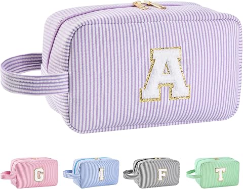 Personalized Initial Makeup Bag A-Z for Women Girls Kids - Monogrammed Cosmetic Bag with Compartments