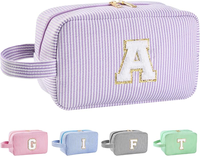 Necessaire de maquiagem Huifen com inicial A, roxa