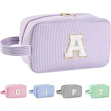 Personalized Gifts for Women Initial Makeup Bag, Travel Make up Bag Cosmetic Bag Toiletry Bag, Teacher Graduation Bridesmaid Mom Birthday Gifts for Kids Teen GirlsPurple, A